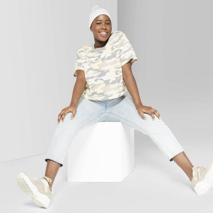 Women's Plus Size Camo Print Short Sleeve Crew Neck Boxy T-shirt - Wild Fable Gray