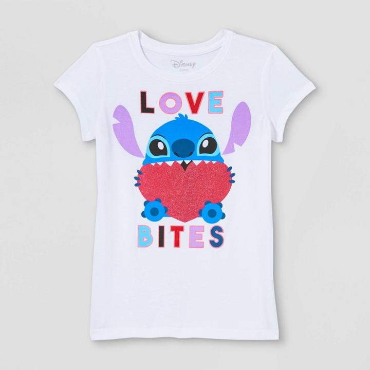 Girls' Disney Stitch Love Bites Short Sleeve Graphic T-shirt - White