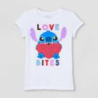 Girls' Disney Stitch Love Bites Short Sleeve Graphic T-shirt - White