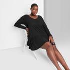 Women's Plus Size Long Sleeve Brushed Rib-knit Tiered Dress - Wild Fable Black