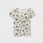 Girls' Floral Cinch Front Short Sleeve T-shirt - Art Class White