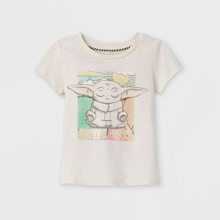 Lucas Toddler Girls' Star Wars Baby Yoda Short Sleeve Graphic T-shirt - Off-white