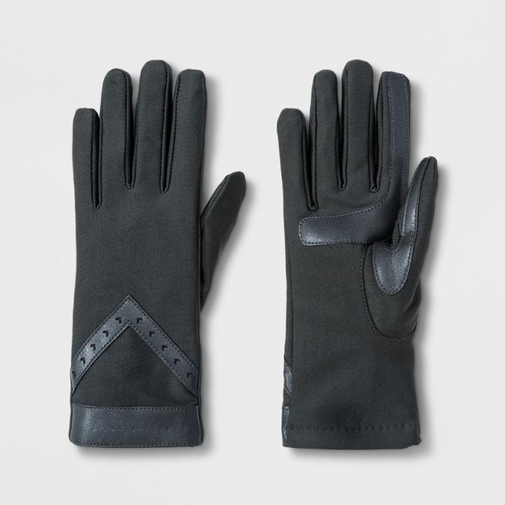 Isotoner Women's Smartdri Elongated Spandex With Chevron & Smart Touch Gloves - Black/gray