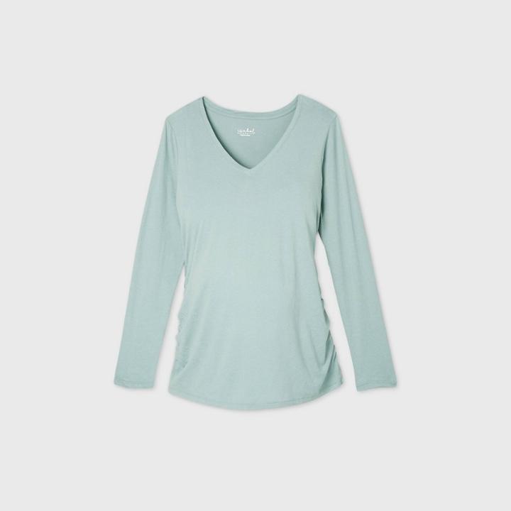 Maternity Long Sleeve V-neck Side Shirred T-shirt - Isabel Maternity By Ingrid & Isabel Blue
