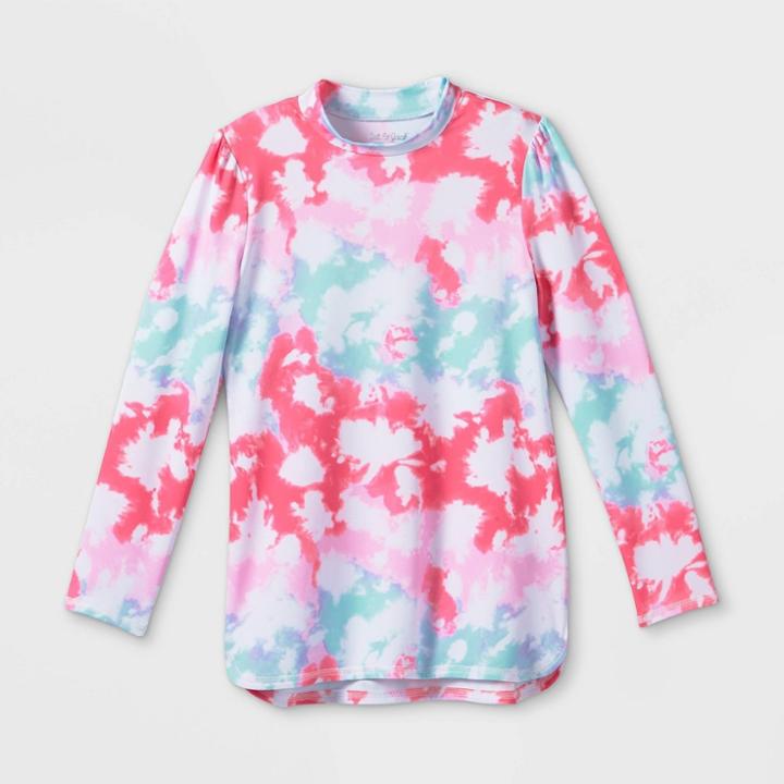 Girls' Tunic Tie-dye Long Sleeve Rash Guard Swim Shirt - Cat & Jack Pink