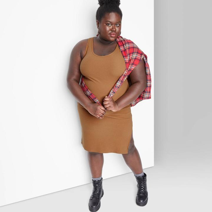 Women's Plus Size Sleeveless Open Back Knit Dress - Wild Fable Cognac