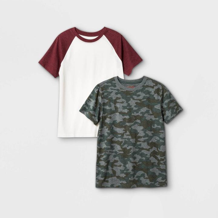 Boys' 2pk Short Sleeve T-shirt - Cat & Jack Maroon/cream