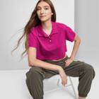 Women's Short Sleeve Boxy Cropped Polo T-shirt - Wild Fable Magenta