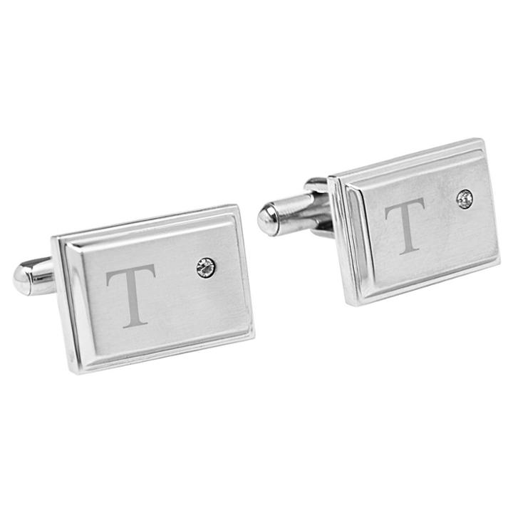 Target Monogram Groomsmen Gift Zircon Jewel Stainless Steel Cufflink - T,
