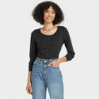 Women's Long Sleeve Henley Neck Shirt - Universal Thread Black
