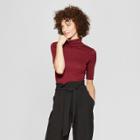 Women's Elbow Sleeve Turtleneck - A New Day Burgundy (red)