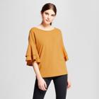 Women's Scuba Crepe Top With Double Ruffle Sleeve - Vanity Room Orange