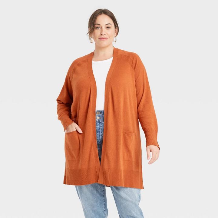 Women's Plus Size Cardigan - Ava & Viv Rust X, Red