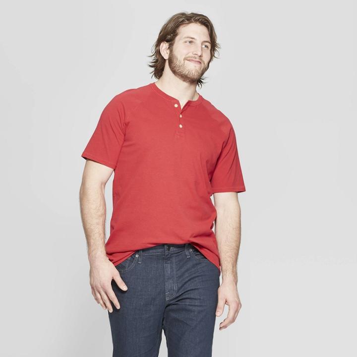 Men's Big & Tall Regular Fit Short Sleeve Henley Shirt - Goodfellow & Co Ripe Red