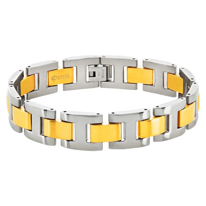 Men's Crucible Dual Finish H Link Bracelet - Two-tone (8.5), Gold
