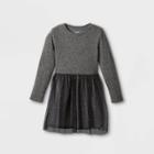 Girls' Long Sleeve Printed Cozy Tulle Dress - Cat & Jack Black
