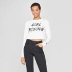 Bioworld Women's Long Sleeve Girl Rising Tie Front Graphic T-shirt (juniors') - White