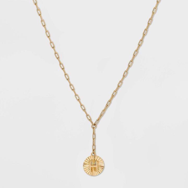 14k Gold Plated Initial 'h' Pendant Chain Necklace - A New Day Gold