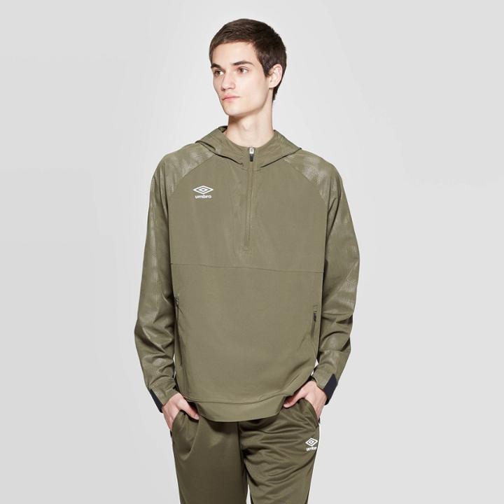 Umbro Men's Woven Training Quarter Zip Jacket - Olive Night Heather S, Size: Small, Green Black Grey