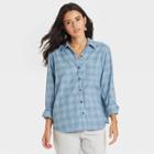 Women's Long Sleeve Flannel Button-down Shirt - Universal Thread Blue Plaid