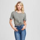 Women's Striped Short Sleeve Twist Front T-shirt - Soul Cake (juniors') Olive