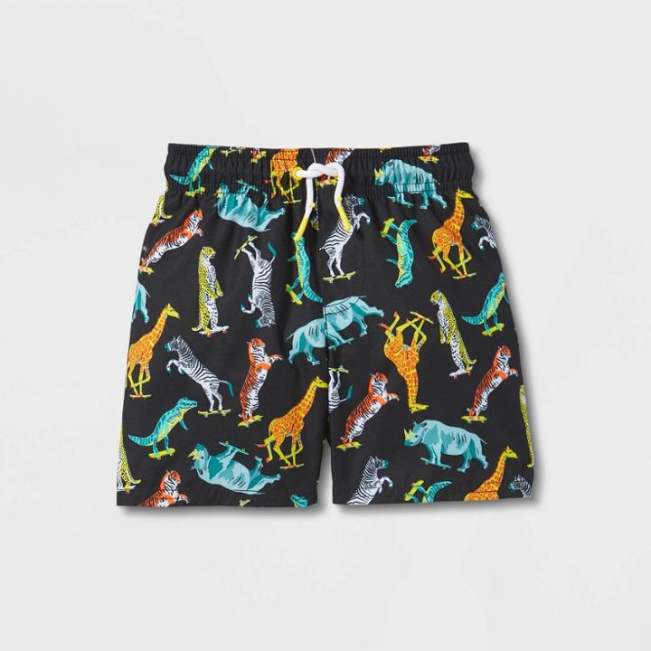 Toddler Boys' Jungle Animal Print Swim Trunks - Cat & Jack Black