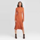 Women's Long Sleeve Mock Turtleneck Rib Knit Midi Dress - A New Day Brown