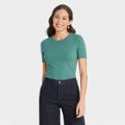 Women's Short Sleeve Rib T-shirt - A New Day Light Green