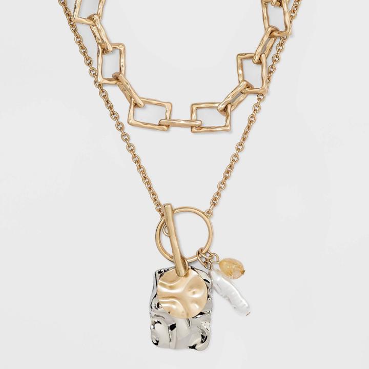 Mixed Chain Charm Cluster Necklace Set 2pc - A New Day Gold