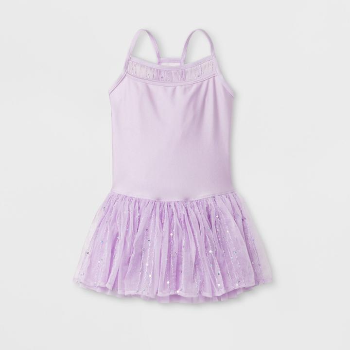 Danshuz Toddler Girls' Camisole Style Activedress With Embroidered Back And Foil Sequin Back Panels, Yoke And Triple Layer Skirt - Lavender (purple)