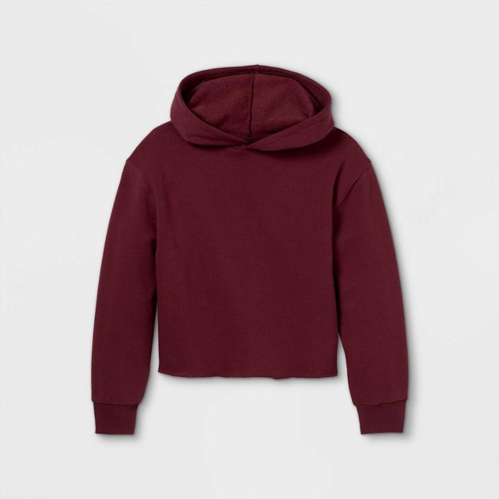 Girls' Fleece Raw Edge Hoodie - Art Class Maroon