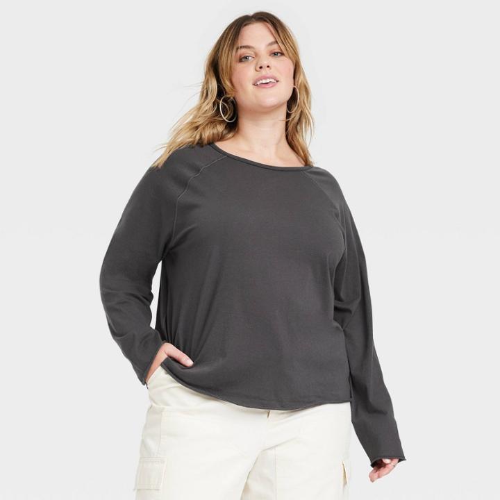 Women's Plus Size Long Sleeve Sensory Friendly T-shirt - Universal Thread Dark Gray