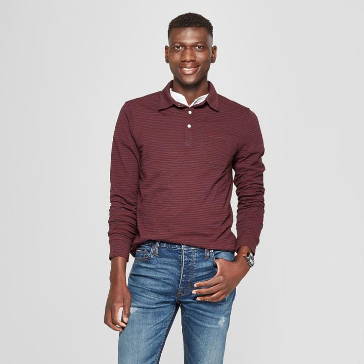 Men's Standard Fit Long Sleeve Jersey Polo Shirt - Goodfellow & Co Berry Cobbler