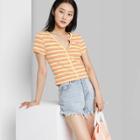 Women's Short Sleeve V-neck Snap Front Baby T-shirt - Wild Fable Coral Striped Xs, Pink