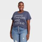 Grayson Threads Women's Plus Size Good Things Are Coming Short Sleeve Graphic T-shirt - Navy