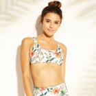 Women's Ribbed Button Front Bralette Bikini Top - Xhilaration Floral Print Xs,