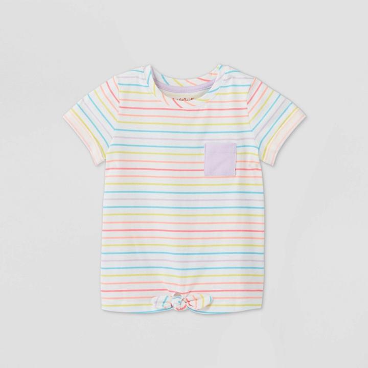 Petitetoddler Girls' Short Sleeve Rainbow Striped T-shirt - Cat & Jack White