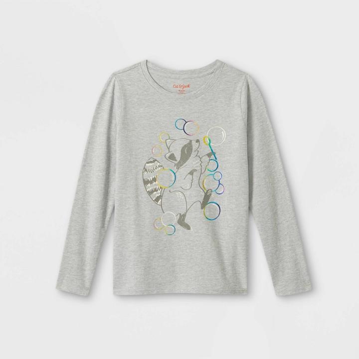 Girls' Raccoon Graphic Long Sleeve T-shirt - Cat & Jack Heather Gray