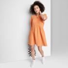 Women's Ascot + Hart Puff Elbow Sleeve Graphic A-line Dress - Orange
