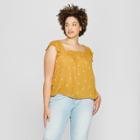 Women's Plus Size Floral Print Square Neck Ruffle Tank - Universal Thread Gold