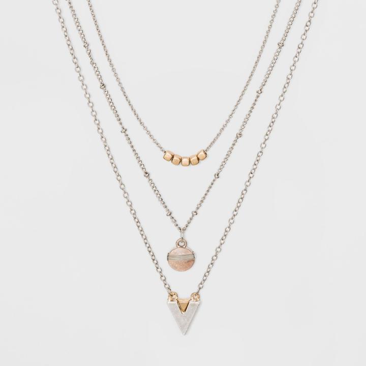Multi Row With Cube Beads, Round Wire Wrapped Disc And Triangle Charm Necklace - Universal Thread Dark