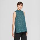 Women's Floral Print Sleeveless Mock Neck Woven Shell Blouse - Prologue Teal (blue)