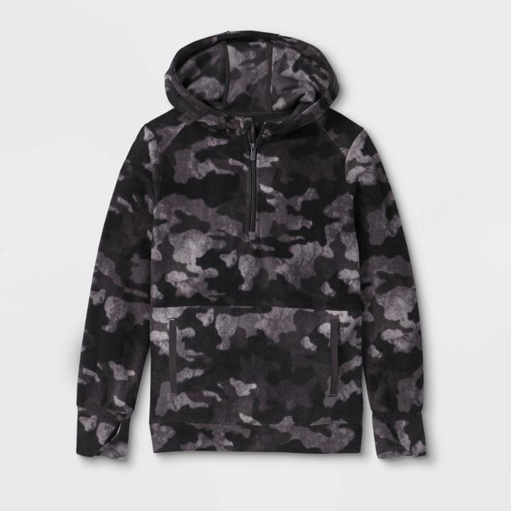 Boys' Fleece 1/4 Zip Hooded Sweatshirt - All In Motion Dark Gray