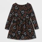 Toddler Girls' Heart Long Sleeve Knit Dress - Cat & Jack Black