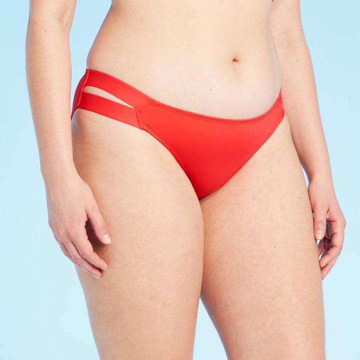 Women's Double Tab Hipster Medium Coverage Bikini Bottom - Kona Sol Red S, Women's,