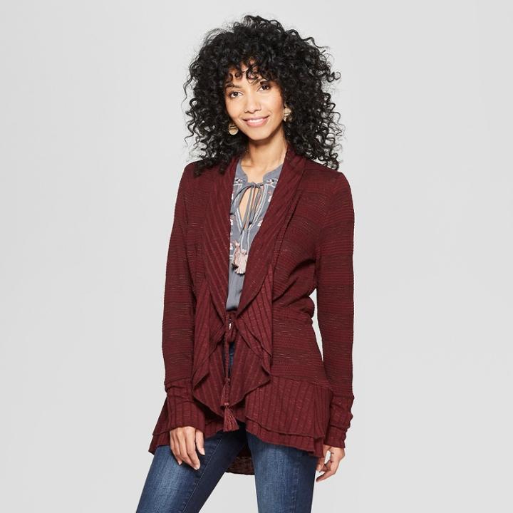Women's Long Sleeve Open Layering Tassel Cardigan - Knox Rose Burgundy