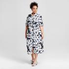 Women's Plus Size Floral Print Long Sleeve Midi Shirt Dress - Who What Wear White/black 1x, White/black Floral