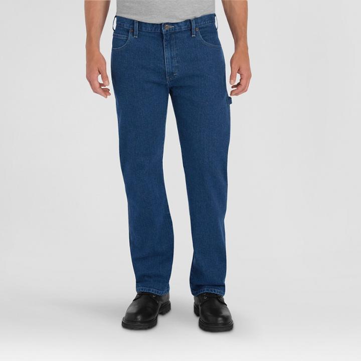 Dickies Men's Relaxed Fit Straight Leg Flex Carpenter Jean Rinsed Indigo 44x32, Indigo Blue