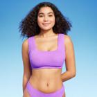 Women's Pucker Square Neck Wide Strap Bralette Bikini Top - Wild Fable Hot Grape D/dd Cup, Hot Purple