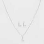 Initial L Crystal Jewelry Set - A New Day Silver, Women's,
